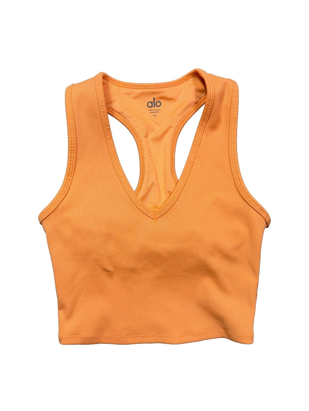 Alo Yoga Goddess Ribbed Crop Tank Women XS Cantaloupe Orange Racerback V Neck